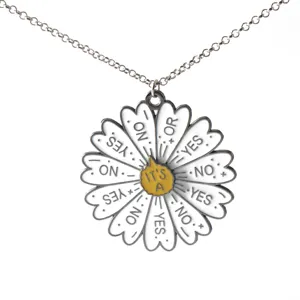 Fun daisy enamel decision necklace, silver chain alloy spinner jewelry for daily wear.