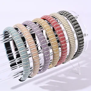 Cerchietto Bohemien con Strass e Perle Artificiali Ampia Fascia in Cristallo Intessuta a Mano Copricapo Decorativo per Donna