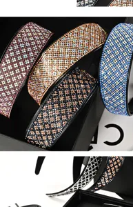 Serre-tete large de luxe en strass avec dents antiderapantes, bandeau cheveux cristal femme.
