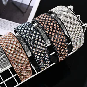 Serre-Tête Large en Strass Vintage Français Dents Antidérapantes Bandeau en Cristal Mode Femme Coiffe Géométrique Scintillante
