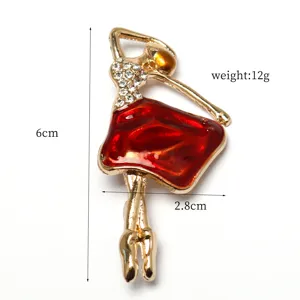 Elegant crystal enamel ballet dancer brooch pin fashion women clothing accessories 6cm