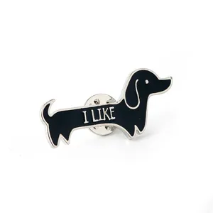 Leuke teckel metalen broche speld met I LIKE tekst, perfect modeaccessoire voor tassen.