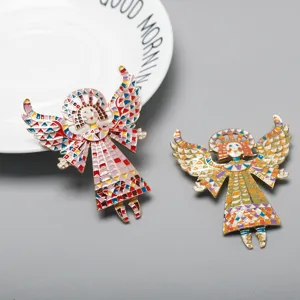 Painted Enamel Angel Girl Wings Alloy Brooch Cute Cartoon Character Lapel Pin Fashion Clothing Jewelry Accessory