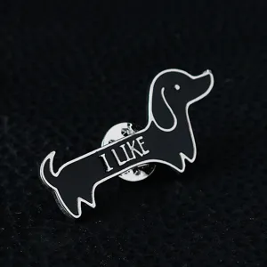 Teckel legering broche, zwarte emaille hond pin, accessoire sieraden voor tassen en kleding.