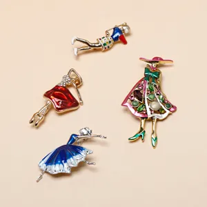 Exquisite alloy enamel ballet dancer brooch pin, fashionable womens apparel accessory