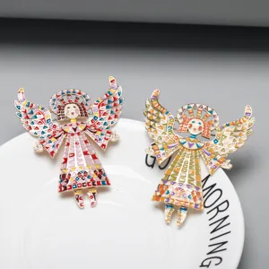Colorful mosaic angel alloy brooch pin, vintage enamel cute wings girl fashion badge jewelry.