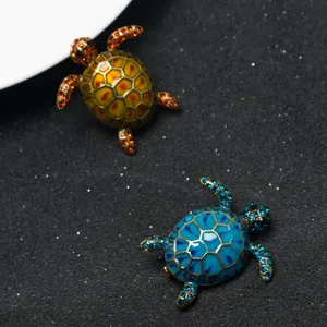 Cute sea turtle brooch set, rhinestone crystal enamel lapel pin for women bags clothes apparel decoration