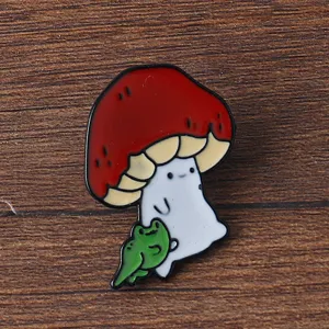Spilla smaltata fungo rosso rana simpatica cartone animato decorazione per vestiti