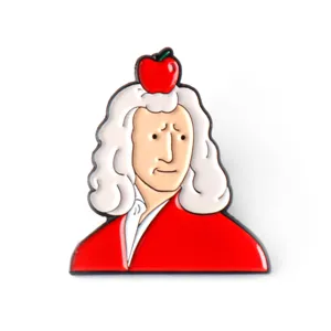 Gedetailleerde close-up van een creatieve historische wetenschapper emaille speld in kleur.