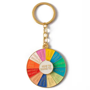 Colorful metal decision wheel keychain, fun rotating novelty gift accessory for daily use.