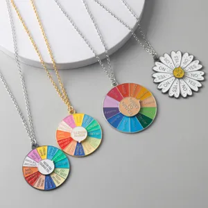 Creative Turntable Alloy Keychain Necklace Rotatable Rainbow Wheel Decision Pendant Fashion Jewelry Gift For Women Men