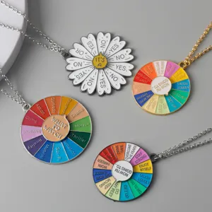Fun rotating wheel alloy necklace set featuring colorful design and decision maker pendants.