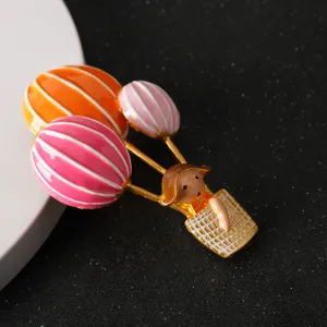 Cute cartoon hot air balloon enamel brooch pin for suit jacket clothes bags women accessories.