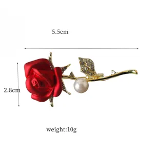 Ins Fashion Rhinestone Red Rose Brooch Elegant Couple Suit Corset Pin Jewelry Gift