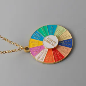 Detailed view of the colorful spinning wheel necklace alloy novelty indecision pendant jewelry.