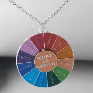 Fun movie choice spinner alloy necklace, colorful rotating wheel pendant, stylish jewelry gift.