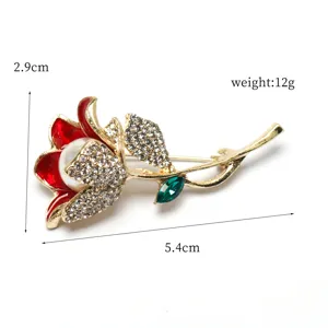 Rhinestone Red Rose Flower Brooch Elegant Pearl Corset Pin Fashion Couple Jewelry Accessory