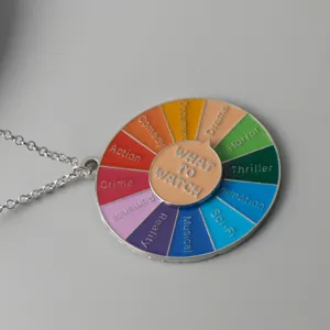 Fun rainbow spinning wheel movie genre alloy necklace for decision making, unique gift.