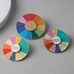 Novelty metal decision wheel keychains, colorful enamel rotating spinner charms gifts.