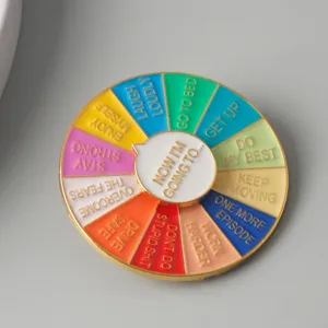 Creative rainbow decision wheel keychain, colorful enamel metal novelty charm pendant detail shot.