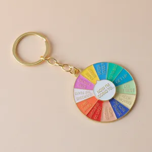 Colorful metal spinning decision wheel keychain, funny quote novelty keyring gift.