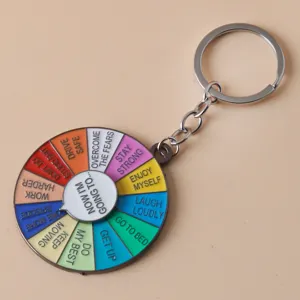 Colorful spinning wheel metal keychain, fun decision maker accessory for daily use.
