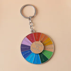 Rotatable rainbow movie decision wheel alloy keychain fun metal pendant gift for friends.