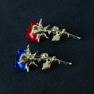Detailed view of the back structure of exquisite rose flower brooches with secure pin fastenings.