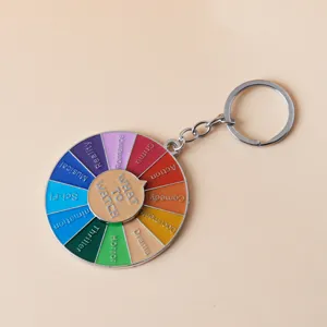 Fun rainbow rotating turntable keychain metal movie genre wheel keyring pendant gift