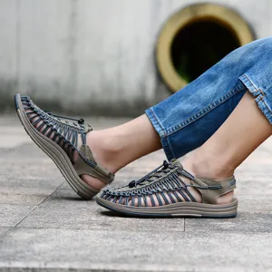 Sandalias de verano trenzadas de cuerda para hombre y mujer, zapatos de playa ligeros.