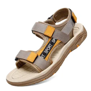 Men outdoor sport casual sandals close up, durable velcro straps, breathable mesh and traction sole.