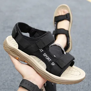 Men's outdoor sports sandals with comfortable thick soles and adjustable hook and loop straps.