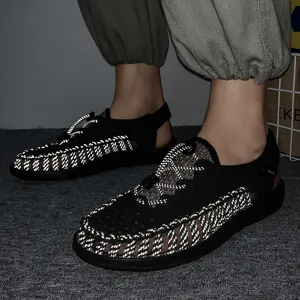 Men's Outdoor Casual Sandals Summer Breathable Woven Sports Shoes Anti-Slip Beach Walking Footwear