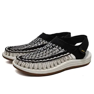 Men Woven Sandals Summer Outdoor Beach Casual Shoes Breathable Anti Slip Flat Athletic Walking Footwear