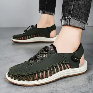 Men Outdoor Woven Sandals Summer Casual Beach Shoes Athletic Water Sports Footwear New