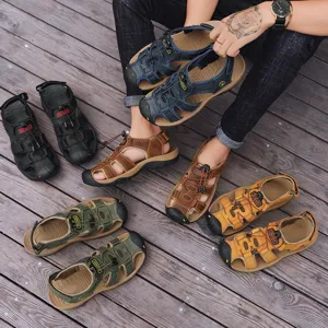Summer outdoor casual men sandals, breathable beach shoes with elastic cord and rubber sole.