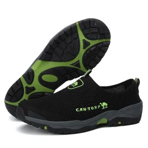 Zapatos de hombre negros mesh outdoor zapatillas casuales transpirables con detalles verdes detalle