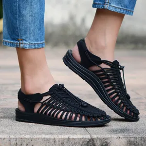 Sandalias de playa informales tejidas unisex, elegantes zapatos de verano con diseño de cordón.