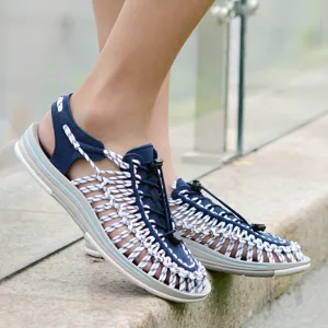 Sandalias tejidas para verano, zapatos de playa casuales con puntera cerrada, estilo pareja.