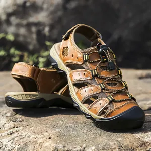 Men outdoor closed-toe sandals hiking trekking water shoes anti-slip breathable brown