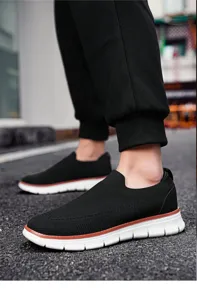 Summer breathable mesh men casual shoes slip-on lightweight walking sneakers black orange