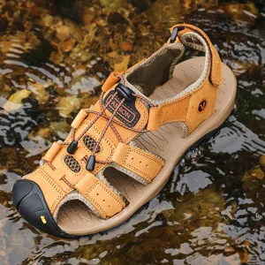 Men's outdoor sports sandals, water shoes with toe protection and bungee lace.