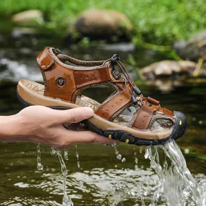 Men's outdoor summer water sandals with toe protection, breathable athletic hiking shoes.