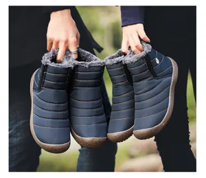 Couple winter snow boots with thick plush lining waterproof quilted upper warm outdoor shoes