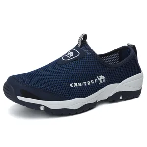 Hombres malla transpirable casual slip-on zapatos de caminar zapatillas azul oscuro