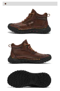 Herren High-Top Leder Freizeitschuhe, Outdoor Wanderschuhe mit dicker Gummisohle.