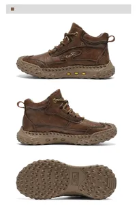 Braune Herren High-Top Freizeitstiefel mit rutschfester dicker Sohle, bequem und robust.