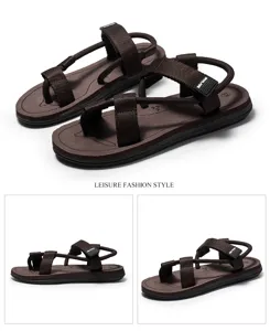Sandali da uomo marroni per esterni, comode scarpe da spiaggia infradito per l'estate.