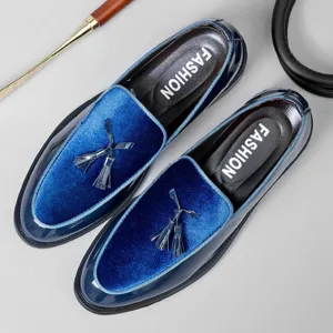 Zapatos formales de charol y terciopelo con borlas para hombre punta puntiaguda boda