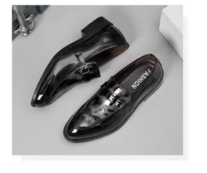 Chaussures formelles de ville en cuir vernis noir pour hommes avec un beau bout pointu